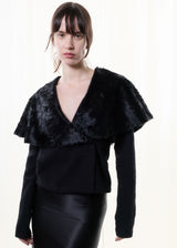v-neck jumper with fur collar