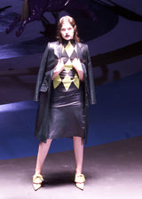 Alexander McQueen F/W2001 dark green leather coat with high-set lapels